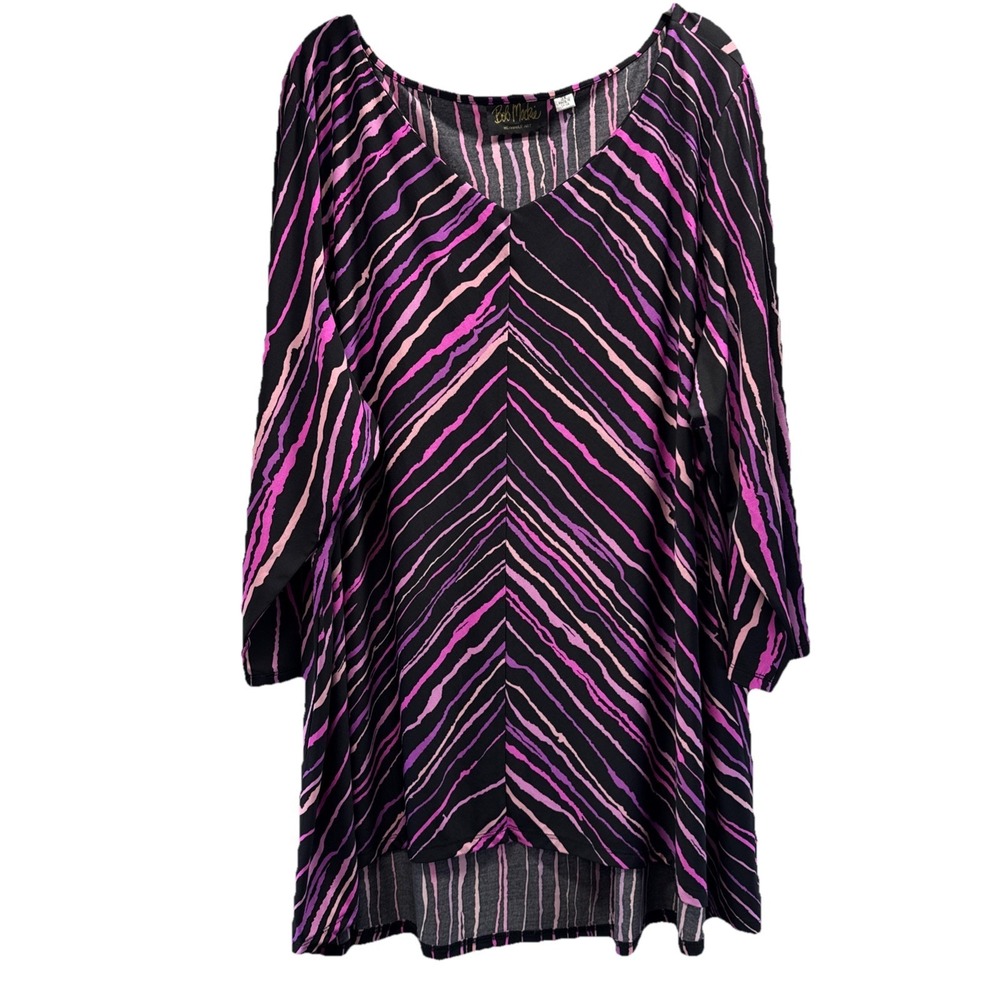 Bob Mackie Wearable Art Women's Top Size 3X Plus Black Pink Artsy Pullover Tunic